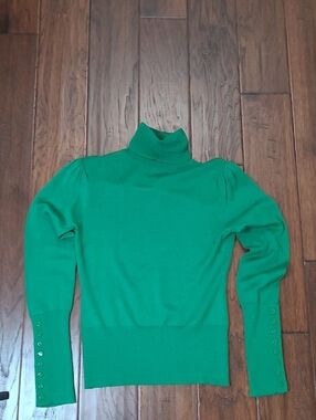 Moda International 100% Merino Wool Emerald Green Turtleneck Sweater Size Small